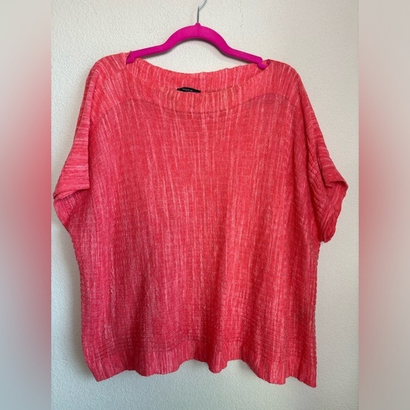 Lafayette 148 New York Tops - Lafayette 148 Coral Linen Blend Gauze Oversized Bateau Neck Short Sleeve Top S